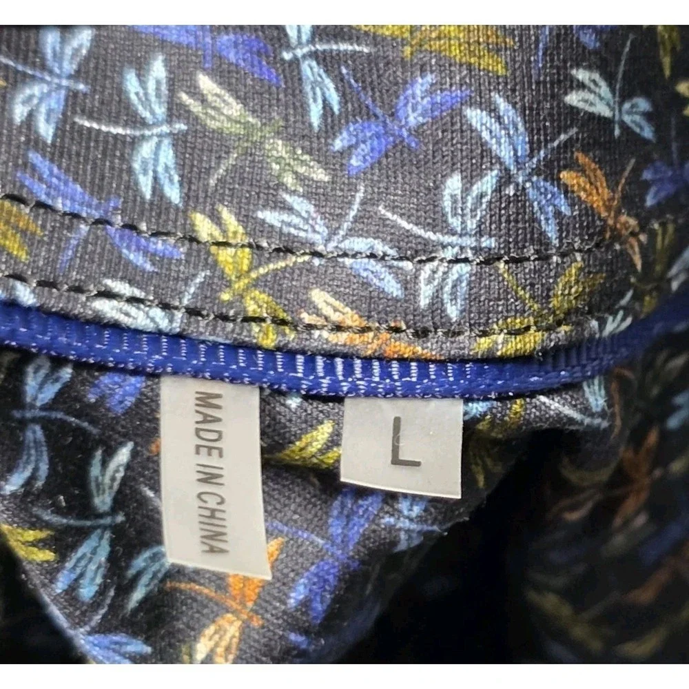 NWT Bugatchi Shirt Mens Lg Ooohcotton Tech Multicolor Dragonfly Fit Button Front